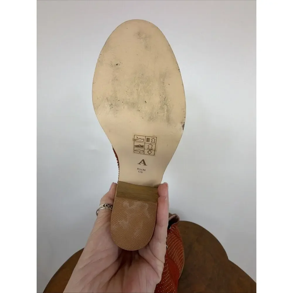 Anthropologie Terracotta Suede Ankle Boots Gold Studs Stacked Heel 8.5 Boho Rust - Picture 7 of 7